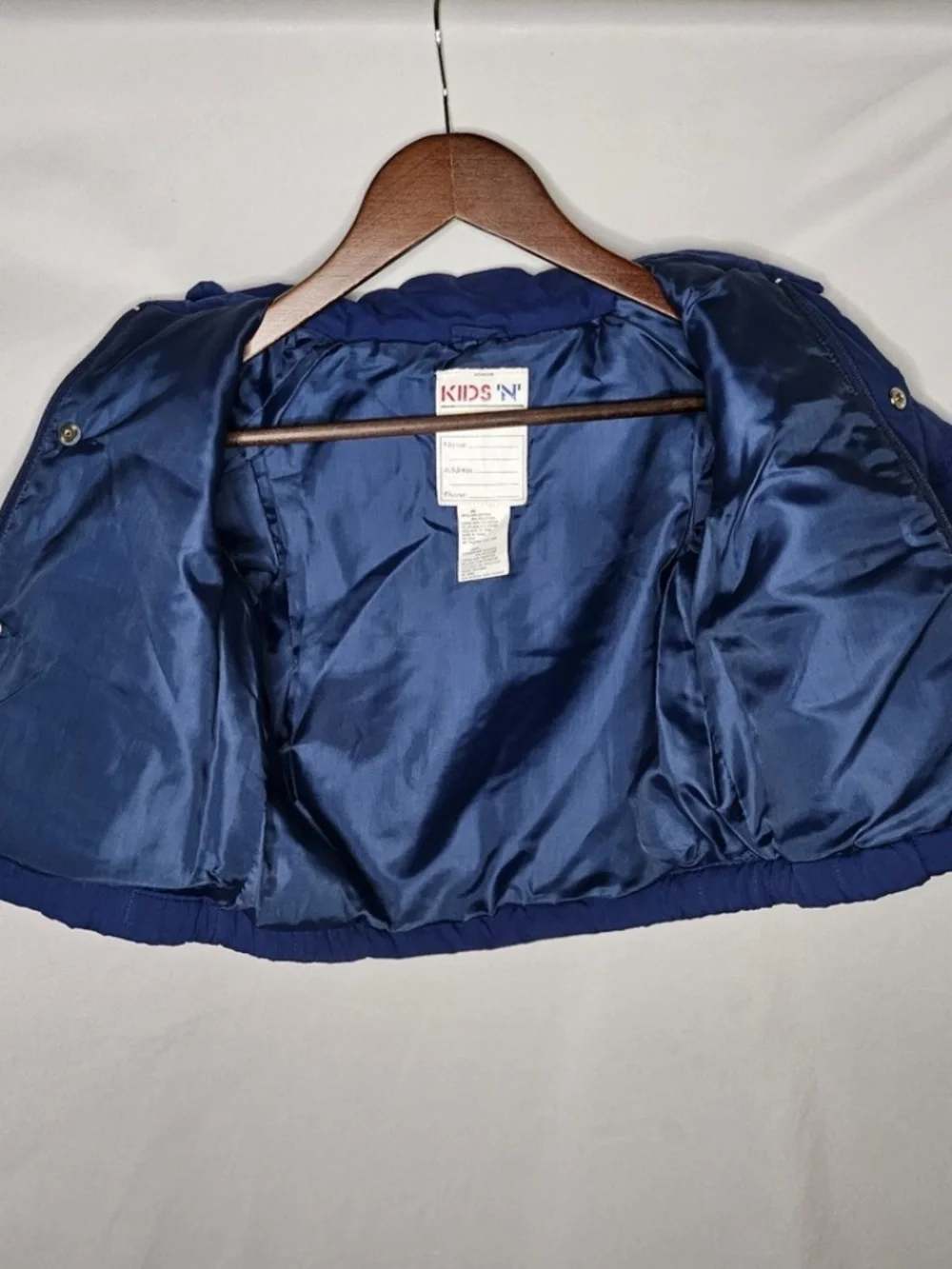 VTG Kids N Fun Navy Blue Snap Front Removable Hoodie Quilted Jacket Dog Sled 12M